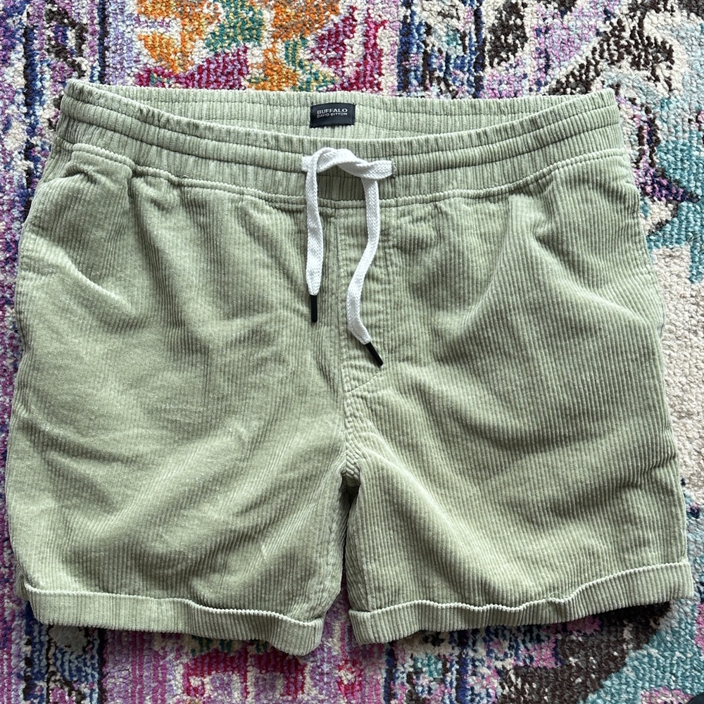 Buffalo David Bitton Green Corduroy Shorts with Drawstring